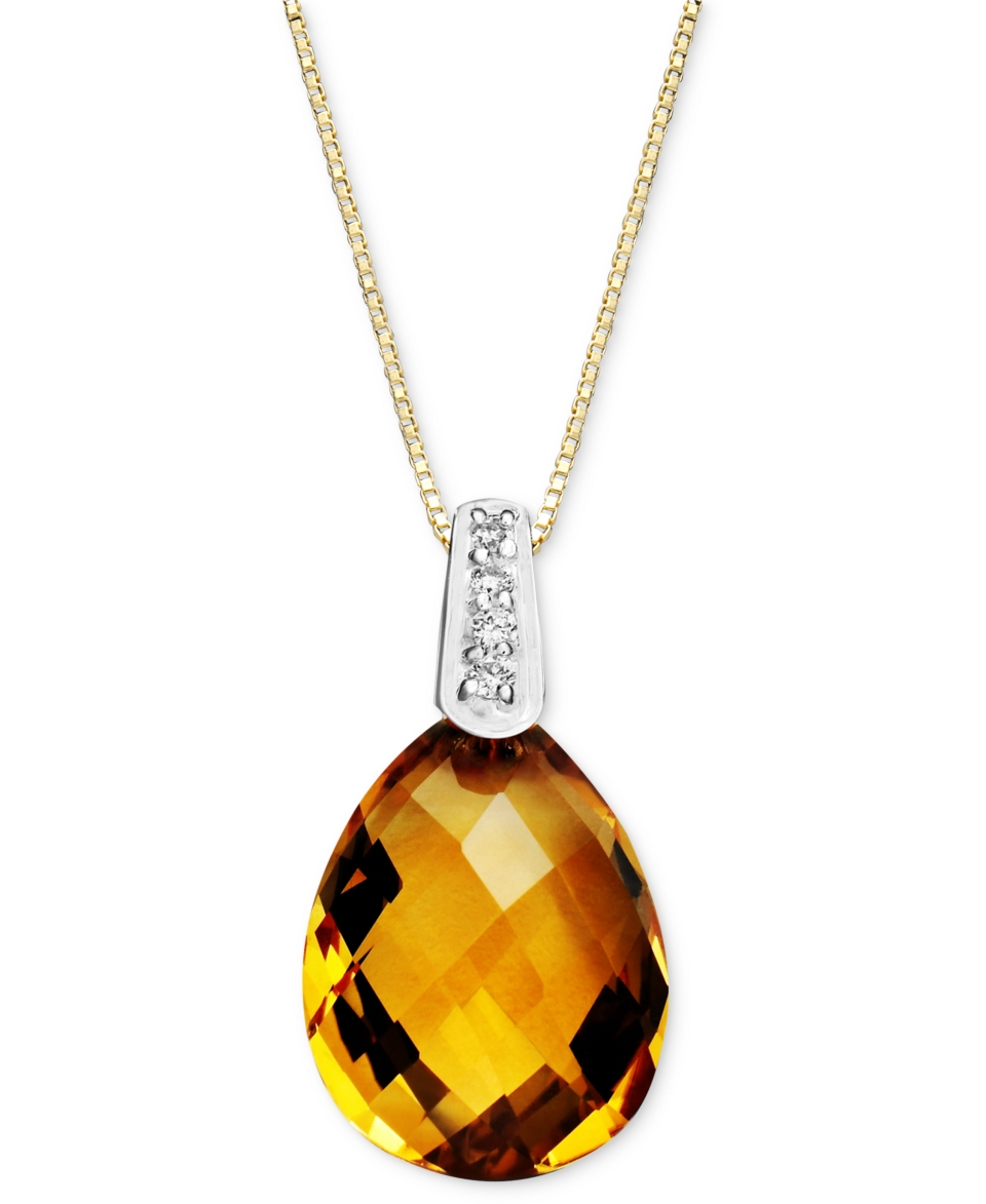 14k Gold Necklace, Citrine (4 3/4 ct. t.w.) and Diamond Accent Pear