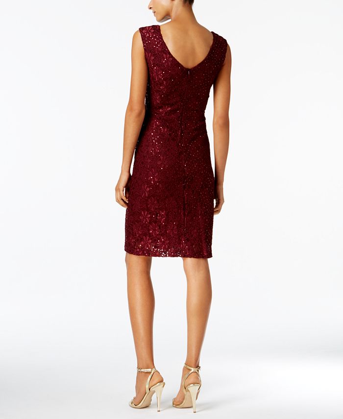 connected sequined lace overlay gown