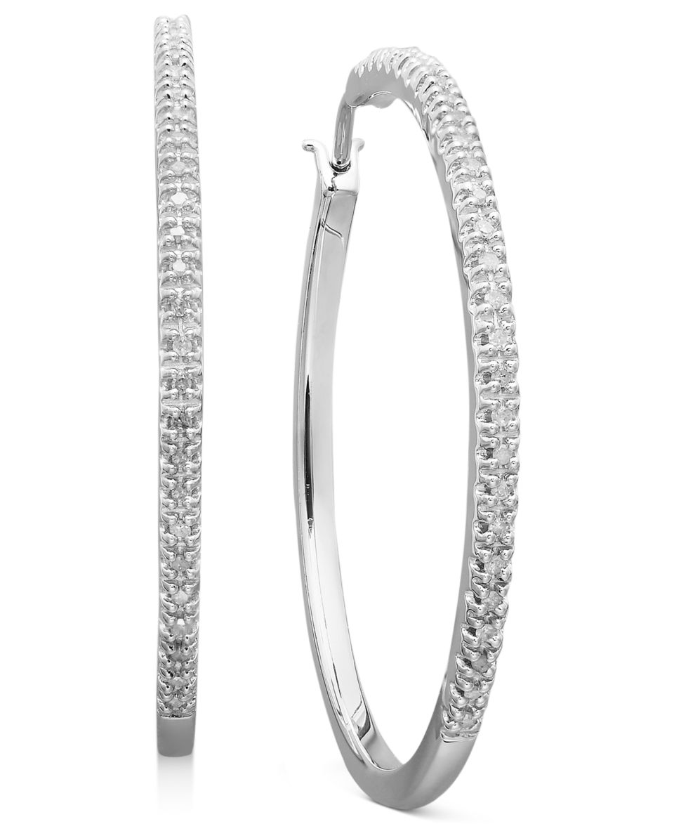 14k White Gold Earrings, Diamond Accent Hoop Earrings   Earrings