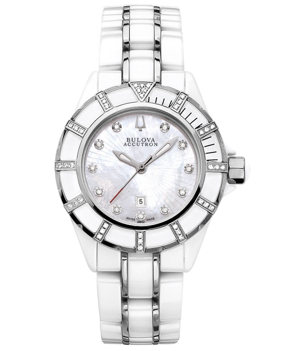 Bulova Accutron Watch, Womens Swiss Mirador White Ceramic and