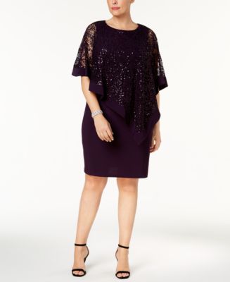 R & M Richards Plus Size Sequined Lace Cape Dress & Reviews - Dresses ...