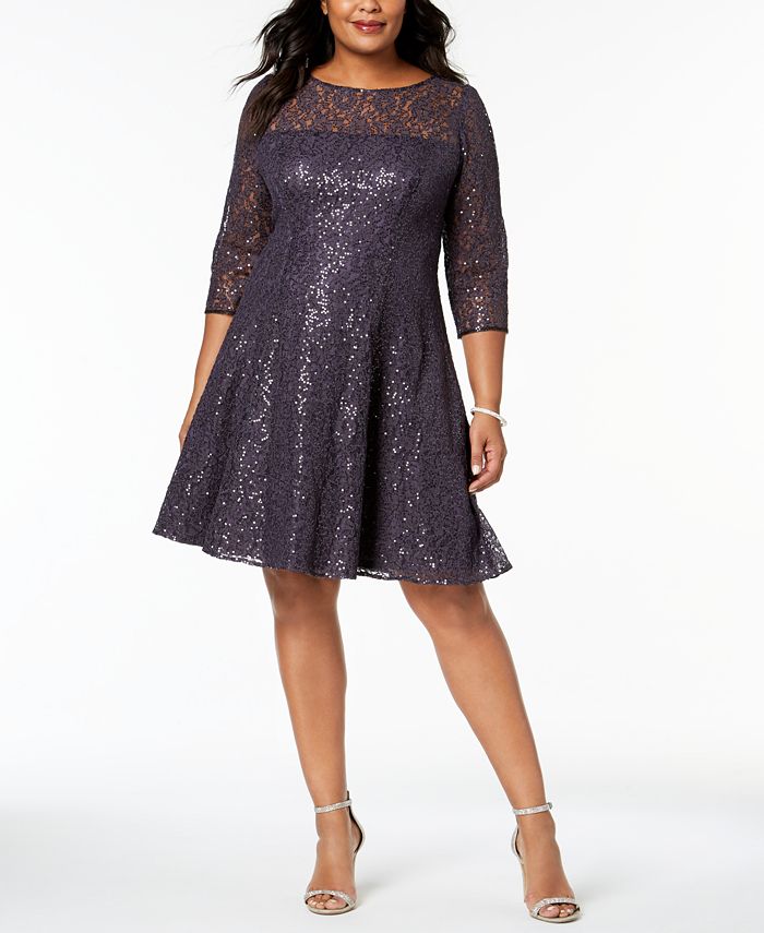 SL Fashions Plus Size Sequined Lace Fit & Flare Dress & Reviews ...