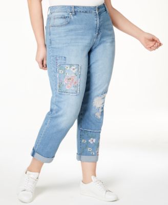 plus size embroidered jeans