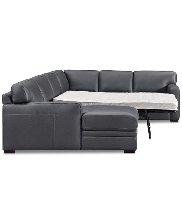 Furniture Avenell 3Pc. Leather Sectional with Full Sleeper Sofa & Chaise, Created for Macy's