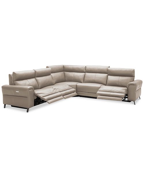 Furniture Closeout Raymere 5 Pc Leather Sectional Sofa With 3 Power Recliners Power Headrests And Usb Power Outlet Created For Macy S Reviews Furniture Macy S