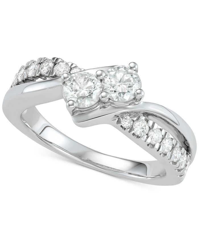 Two Souls One Love Diamond Two Stone Diamond Engagement Ring 1 Ct T W In 14k White Gold Reviews Rings Jewelry Watches Macy S