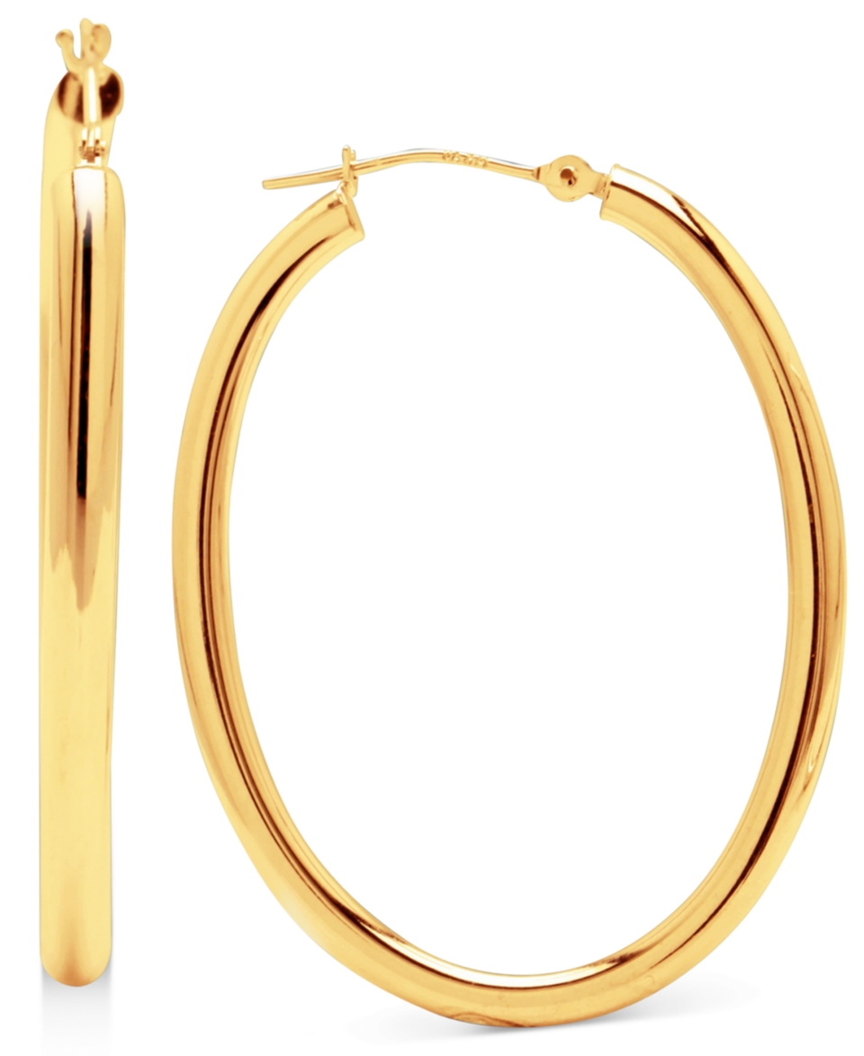 14k Gold Earrings, High Polish Oval Hoop   Earrings   Jewelry & Watches