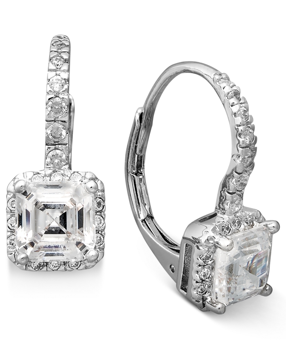 Brilliant Sterling Silver Earrings, Princess Cut Cubic Zirconia