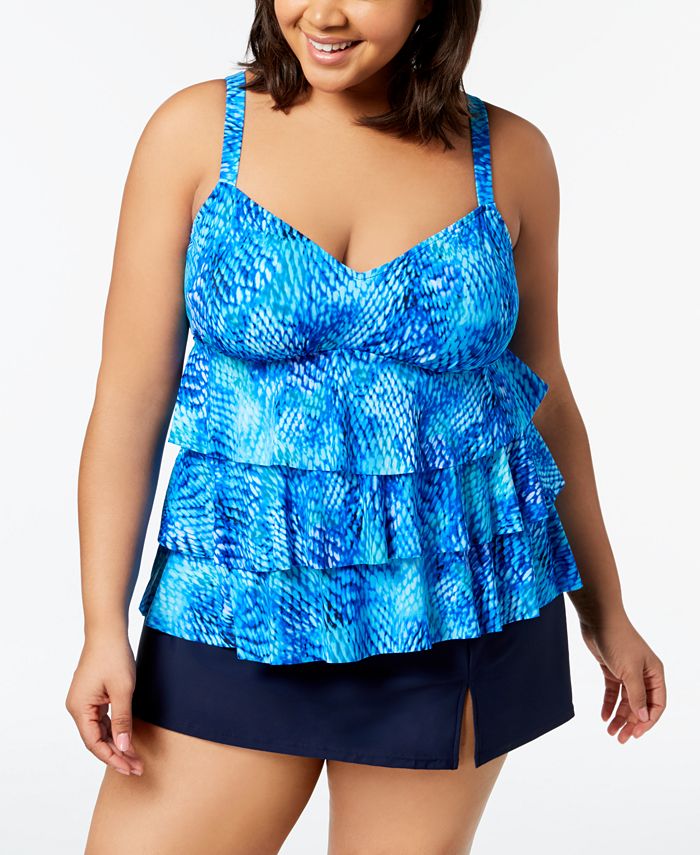 Swim Solutions Plus Size Reflections TripleTier Tankini Top, Created for Macy's & Reviews