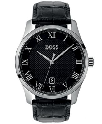 Master Black Leather Strap Watch 42mm 
