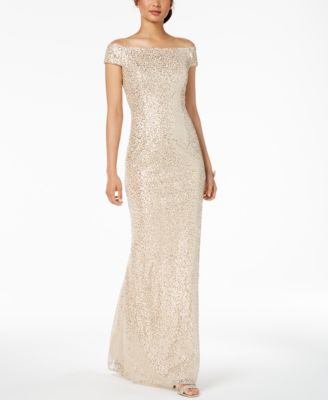 adrianna papell off the shoulder gown