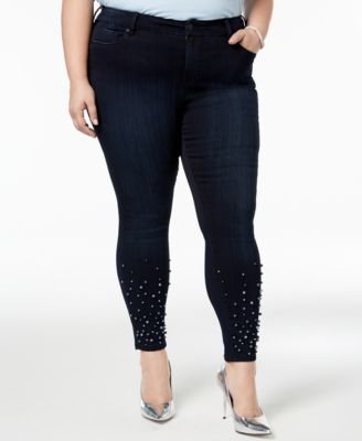 pearl embellished jeans plus size