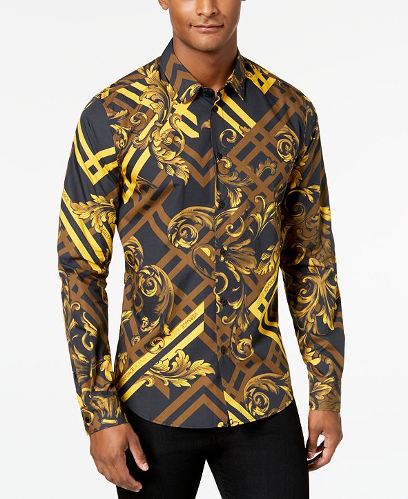 Versace Men's Gold-Printed Shirt & Reviews - Casual Button-Down Shirts ...
