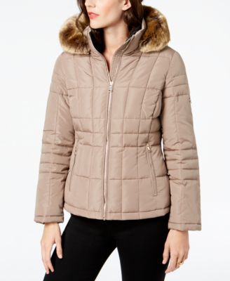 calvin klein faux fur lined coat