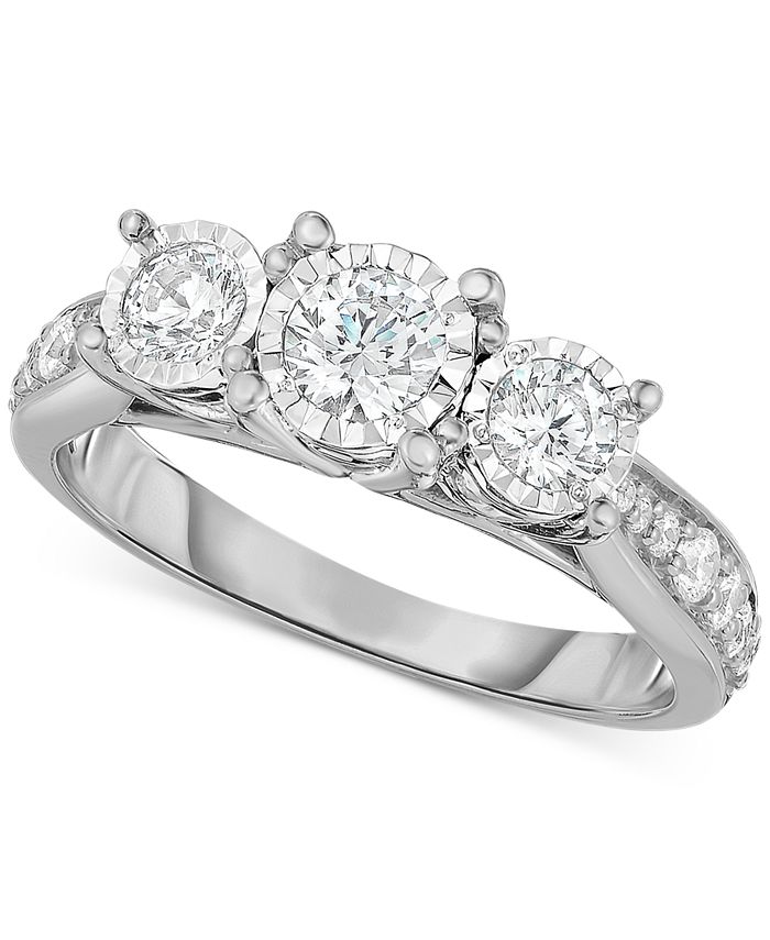 Trumiracle Diamond Three Stone Ring 1 Ct T W In 14k White Yellow Or Rose Gold Reviews Rings Jewelry Watches Macy S