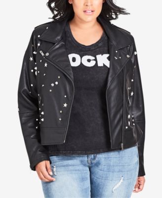 plus size leather studded jacket