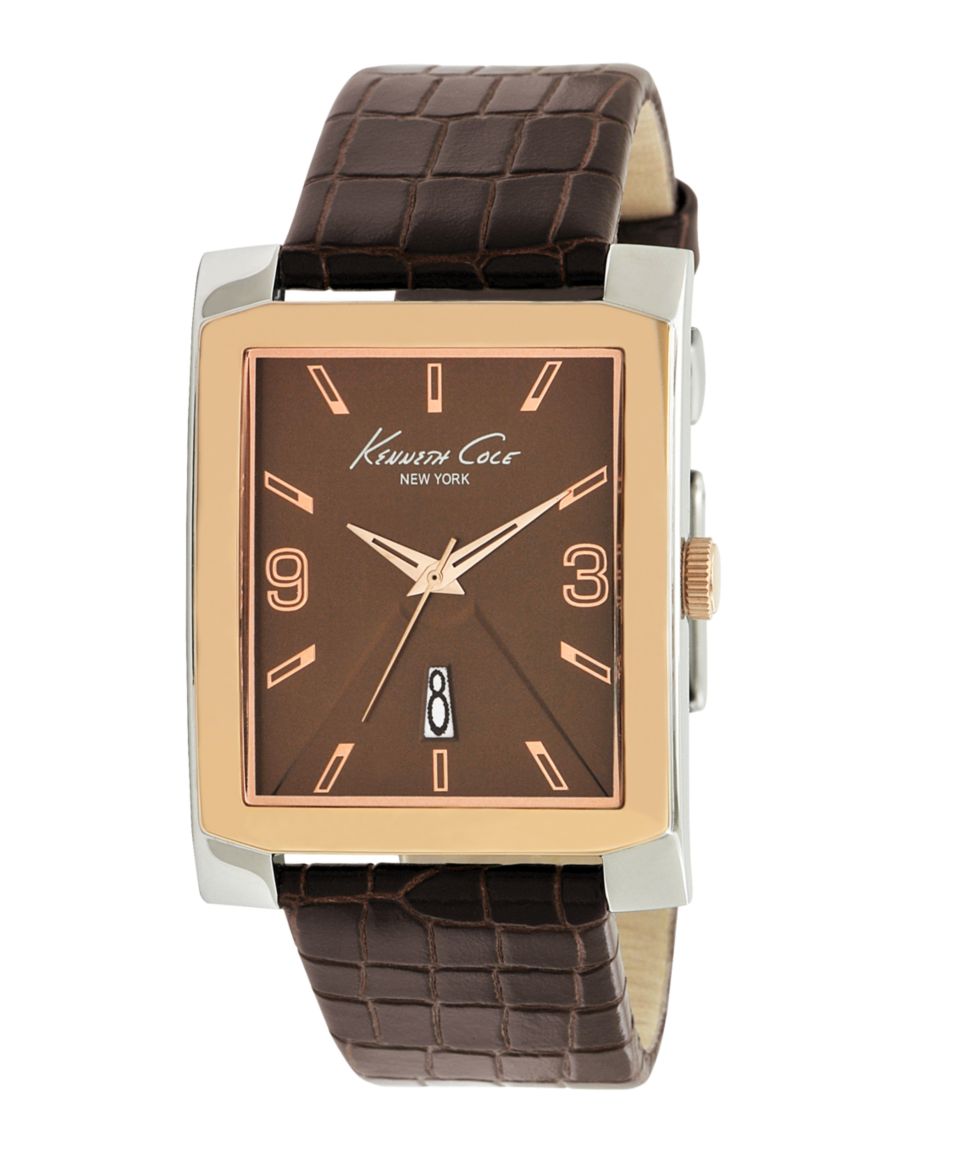 Kenneth Cole New York Watch, Mens Brown Croc Embossed Leather Strap