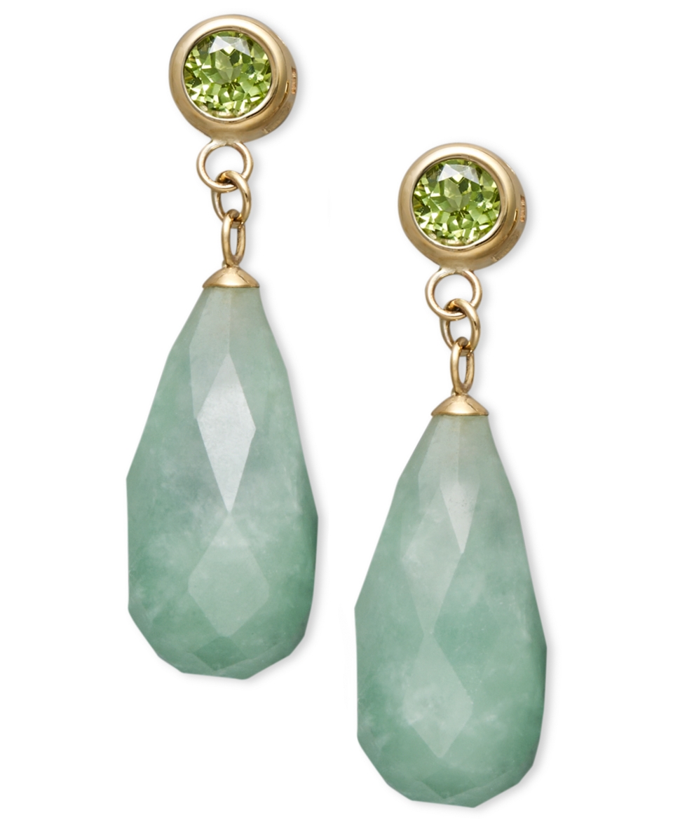 14k Gold Earrings, Jade (8 18mm) and Peridot (1 ct. t.w.) Drop