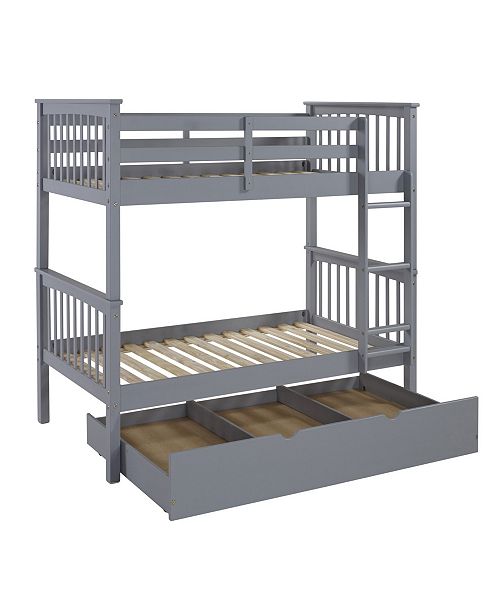 Walker Edison Solid Wood Twin Bunk Bed With Trundle Bed Grey Reviews Furniture Macy S