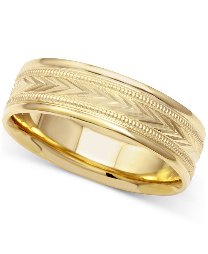 Macy's Men's Engraved Wedding Band in 14k Gold & Reviews Rings