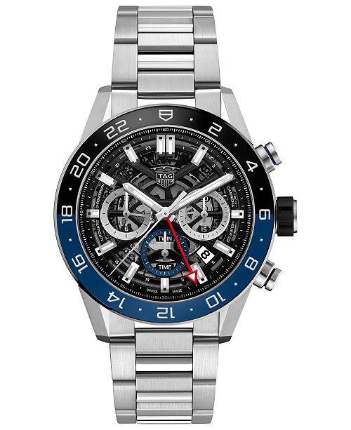 Tag Heuer Men S Swiss Automatic Chronograph Carrera Heuer 02 Stainless Steel Bracelet Watch 45mm Reviews Watches Jewelry Watches Macy S