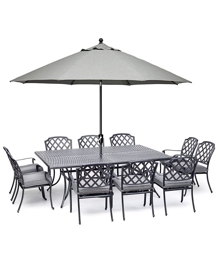 vintage ii outdoor cast aluminum 11 pc dining set 84 x 60 table 10 dining chairs with sunbrella cushions created for macy s