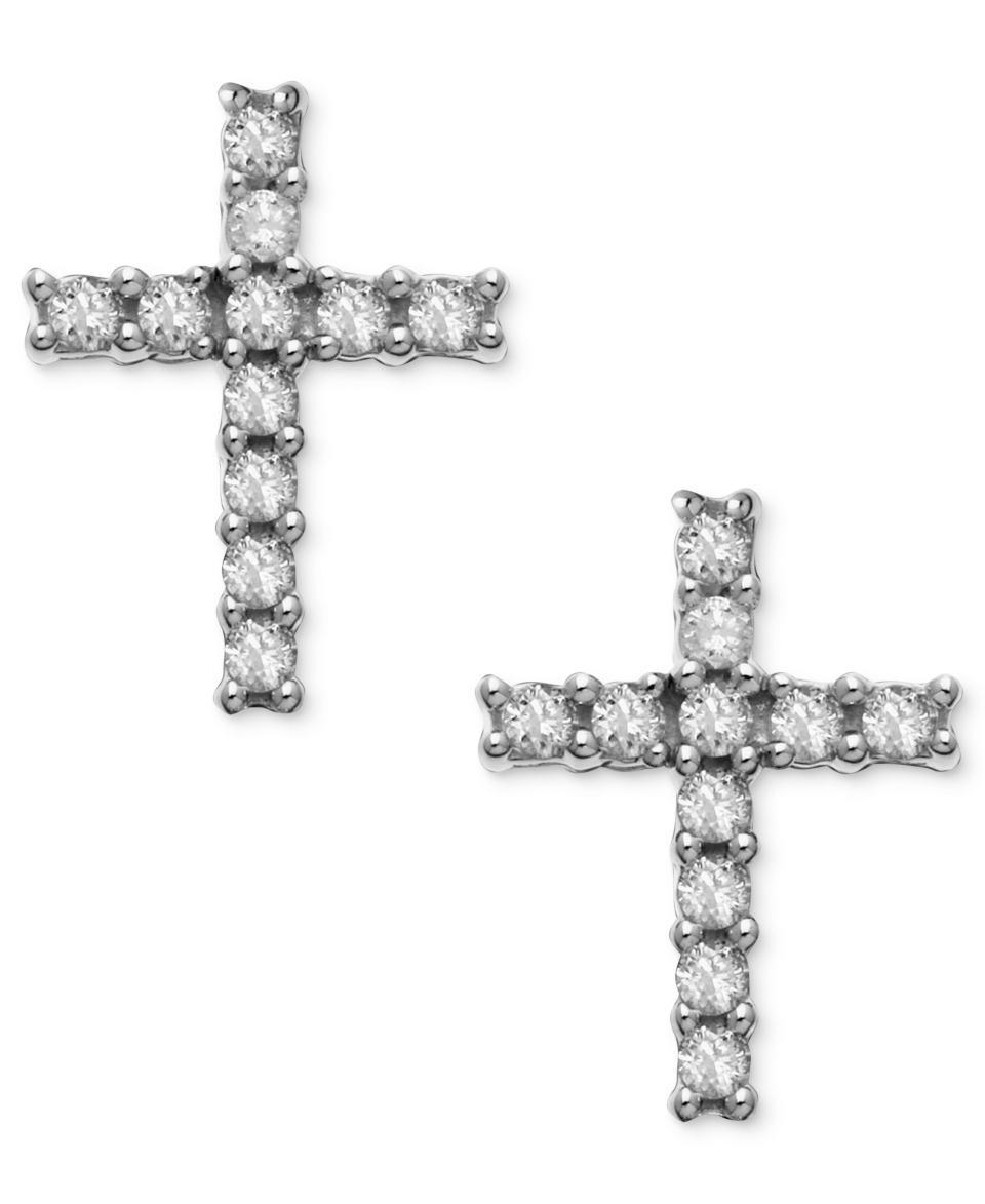14k White Gold Earrings, Diamond Accent Cross Stud Earrings   Earrings   Jewelry & Watches