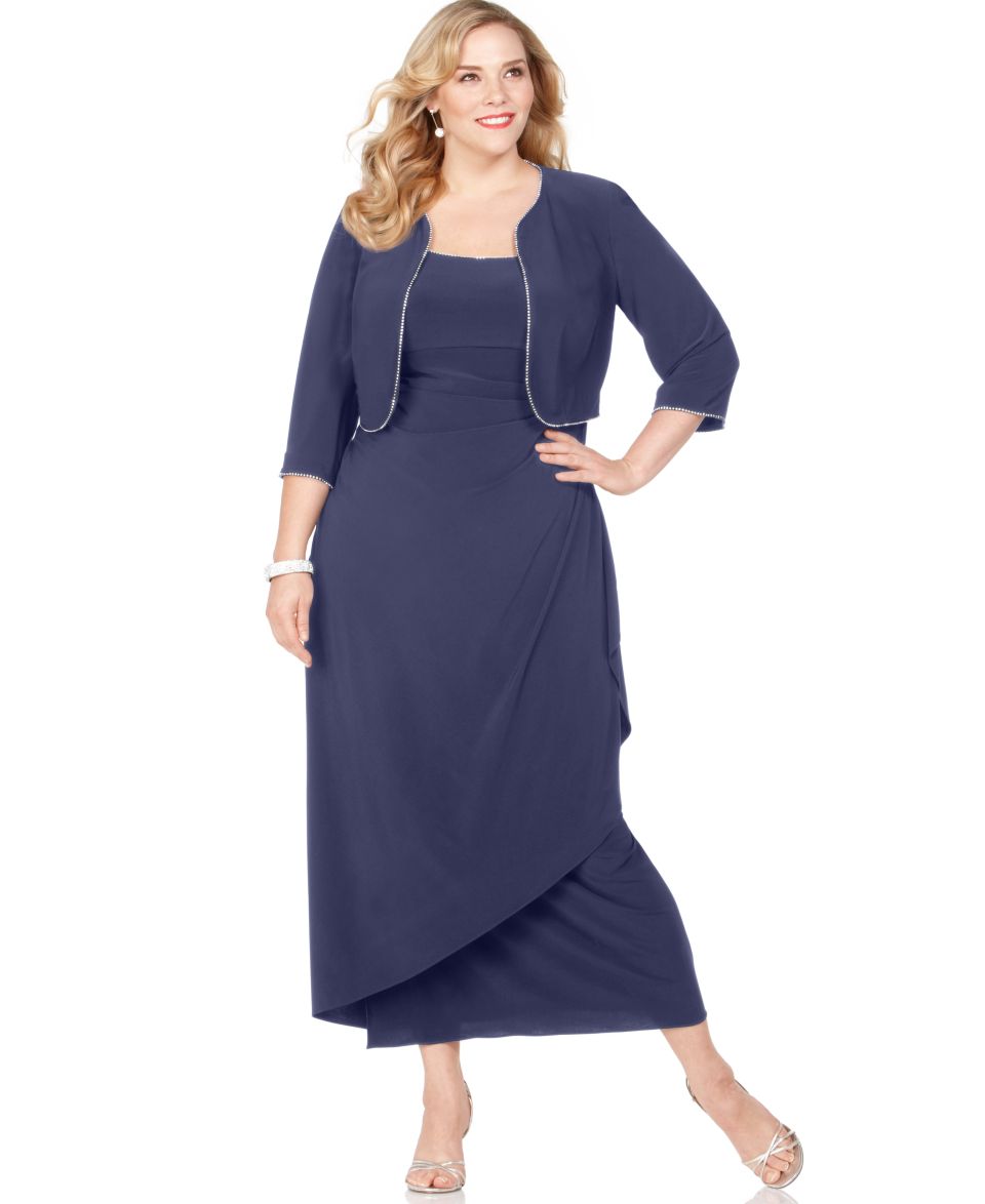 Alex Evenings Plus Size Dress and Jacket, Draped Beaded Trim