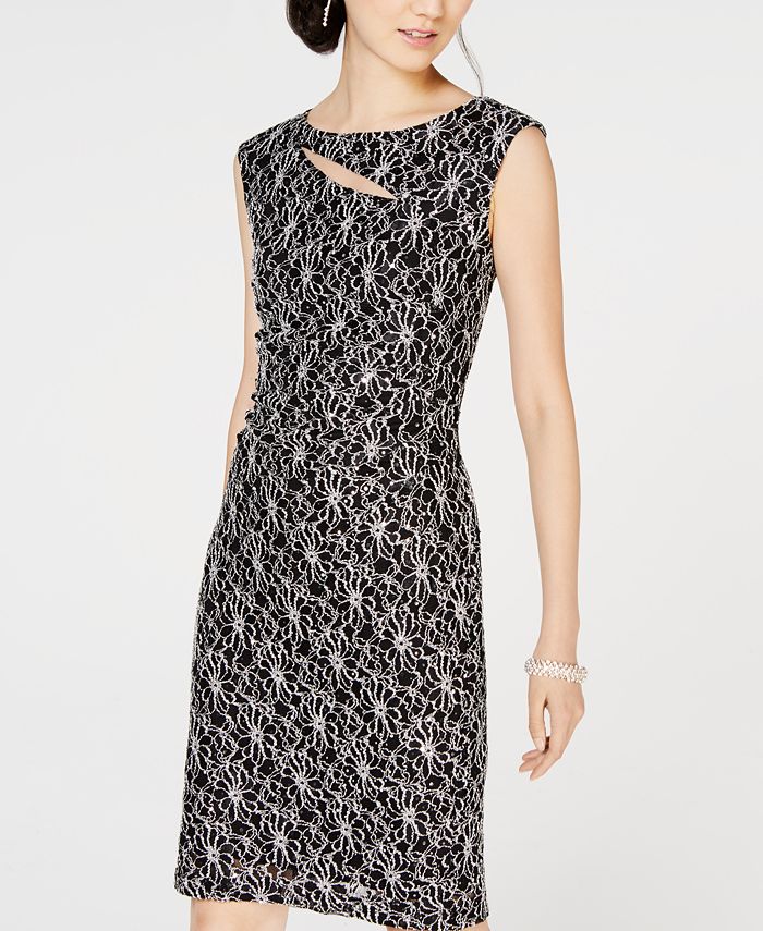 connected sequined lace overlay gown