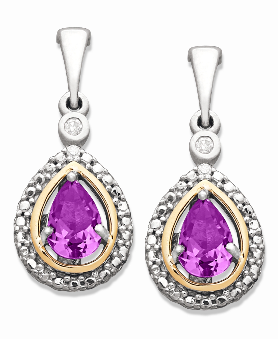 Sterling Silver and 14k Gold Earrings, Amethyst (3/4 ct. t.w.) and Diamond Accent Teardrop Earrings   Earrings   Jewelry & Watches