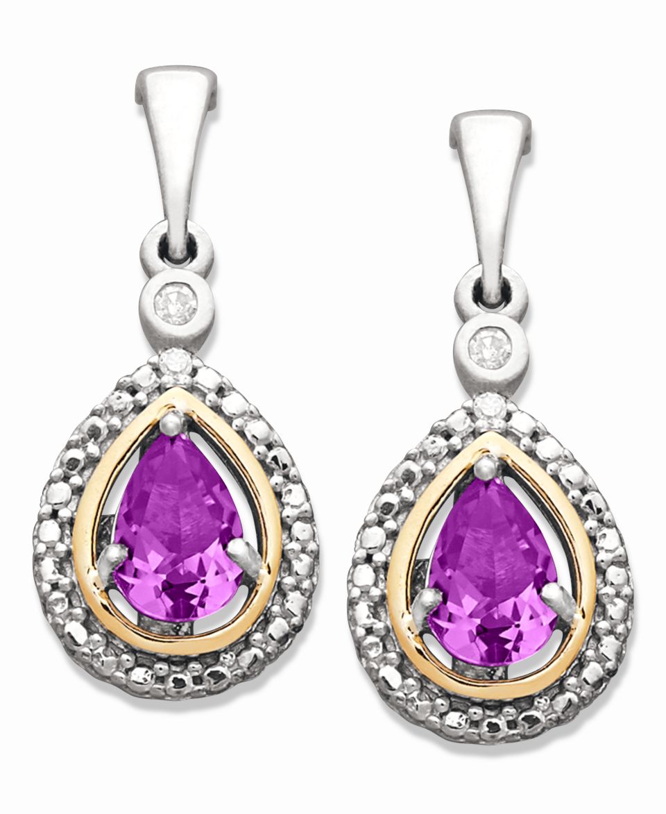 Sterling Silver and 14k Gold Earrings, Amethyst (3/4 ct. t.w.) and