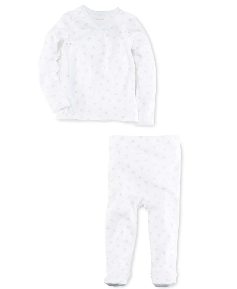 Ralph Lauren Baby Set, Baby Boys Pearl Blue Block Printed Kimono Two 