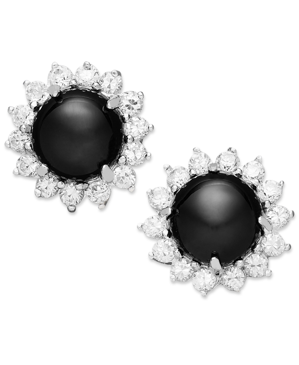 Sterling Silver Earrings, Onyx (8mm) and White Topaz (1 5/8 ct. t.w.) Stud Earrings   Earrings   Jewelry & Watches