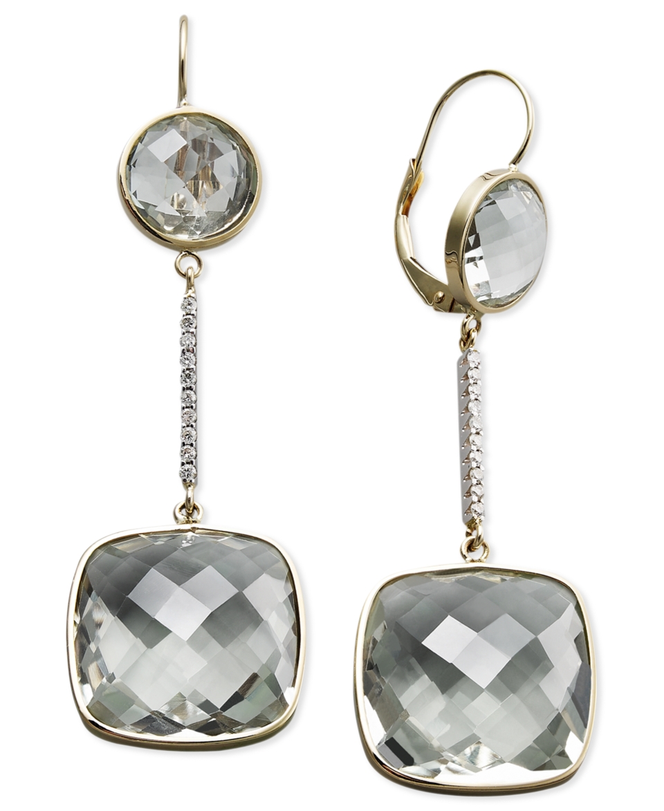 14k Gold Earrings, Green Quartz (20 1/2 ct. t.w.) and Diamond Accent