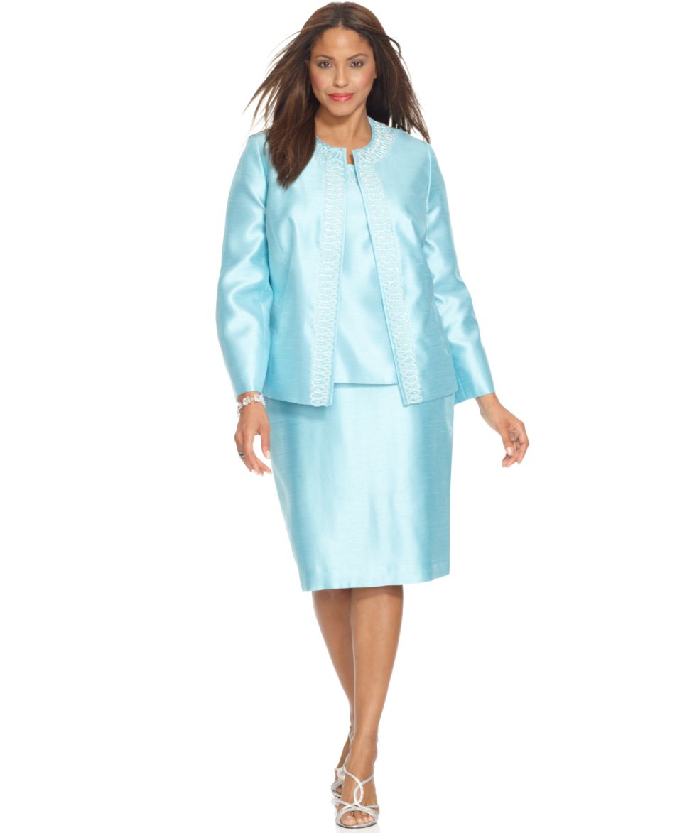 Kasper Plus Size Suit, Beaded Embroidered Shantung Jacket, Top & Skirt   Suits & Separates   Plus Sizes