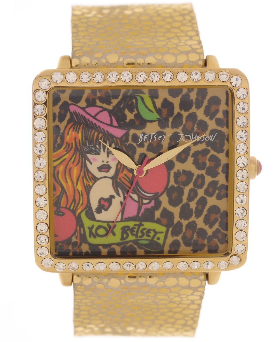 Betsey Johnson Watch, Womens Gold Tone Leather Strap 33mm BJ00083 01