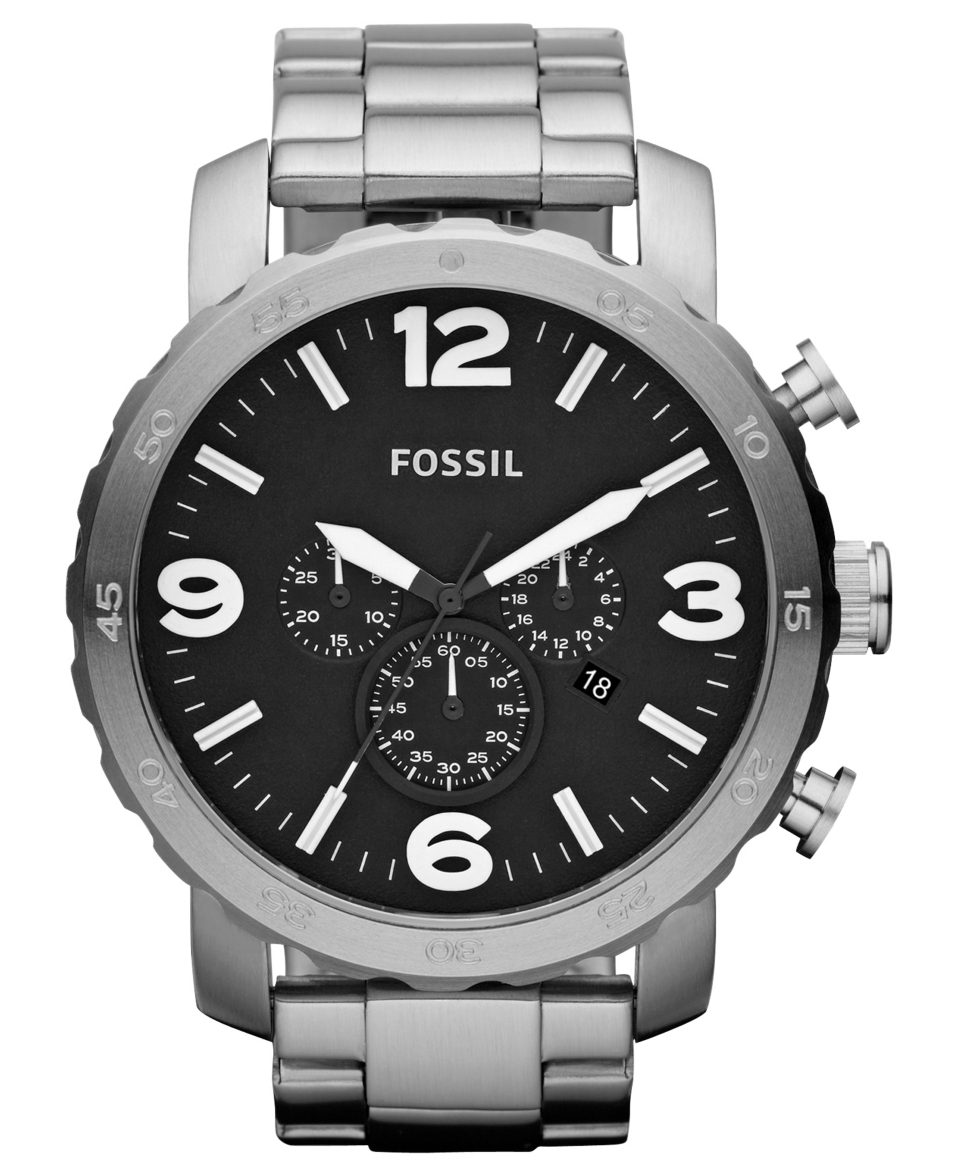 Fossil Watch, Mens Chronograph Nate Stainless Steel Bracelet 50mm 