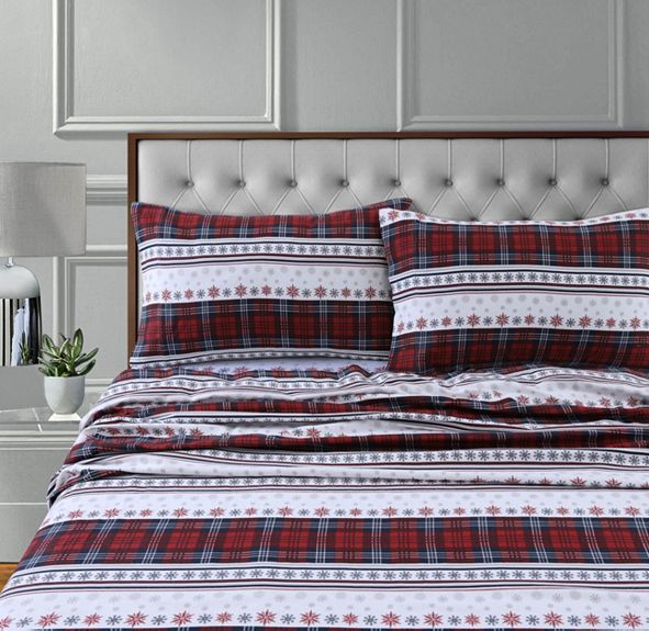 Tribeca Living Holiday Print Flannel Extra Deep Pocket Queen Sheet Set