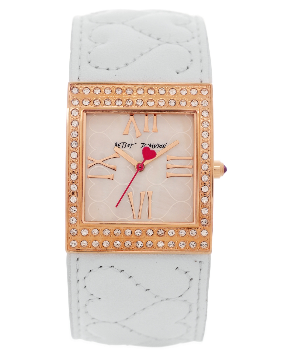 Betsey Johnson Watch, Womens White Quilted Leather Cuff Bracelet 25mm