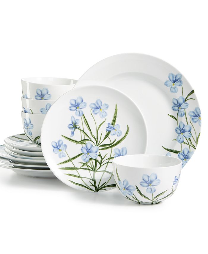 Martha Stewart Collection CLOSEOUT! Floral 12Pc. Dinnerware Set, Service for 4, Created for