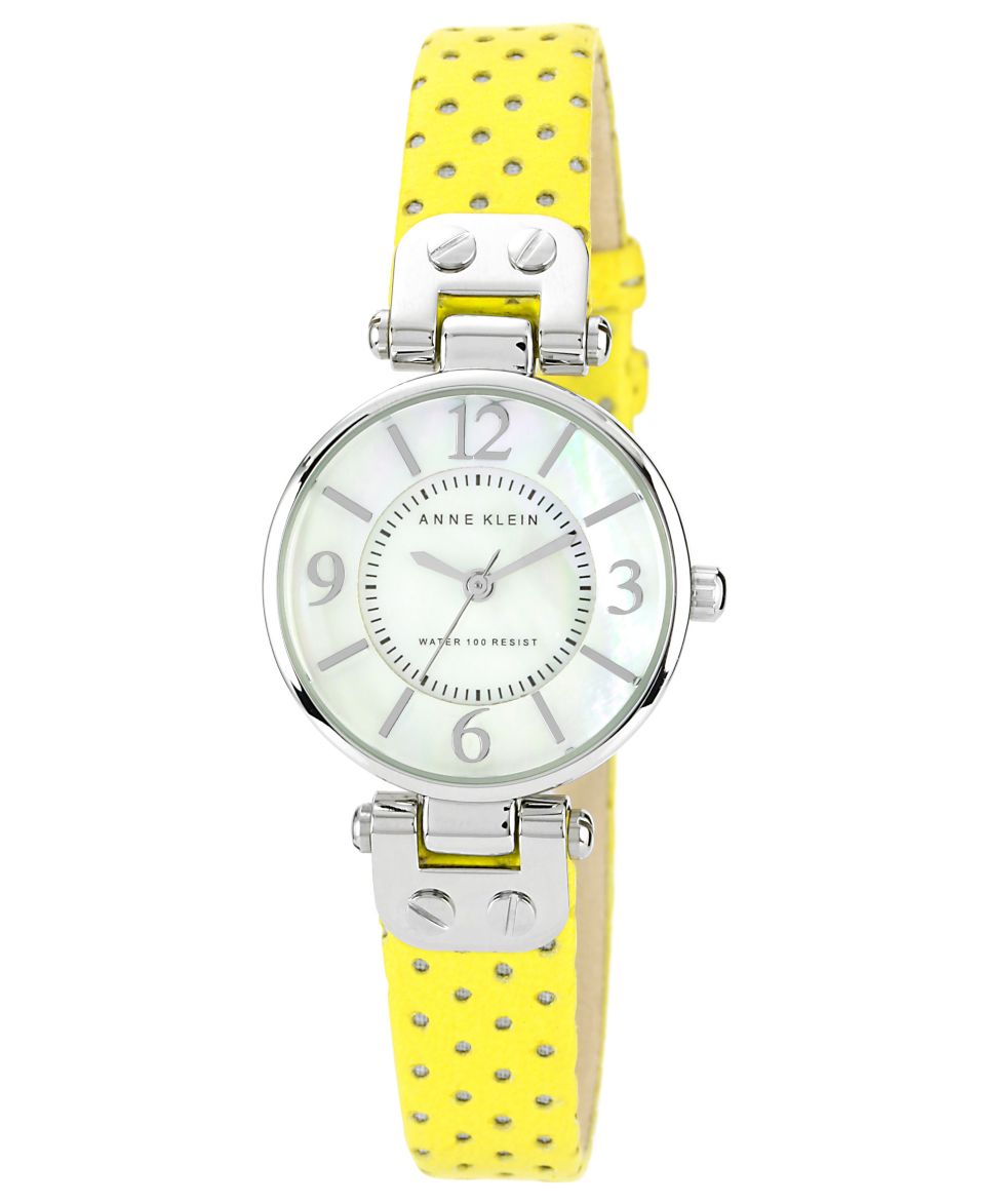 Anne Klein Watch, Womens Yellow Perforated Leather Strap 26mm 10