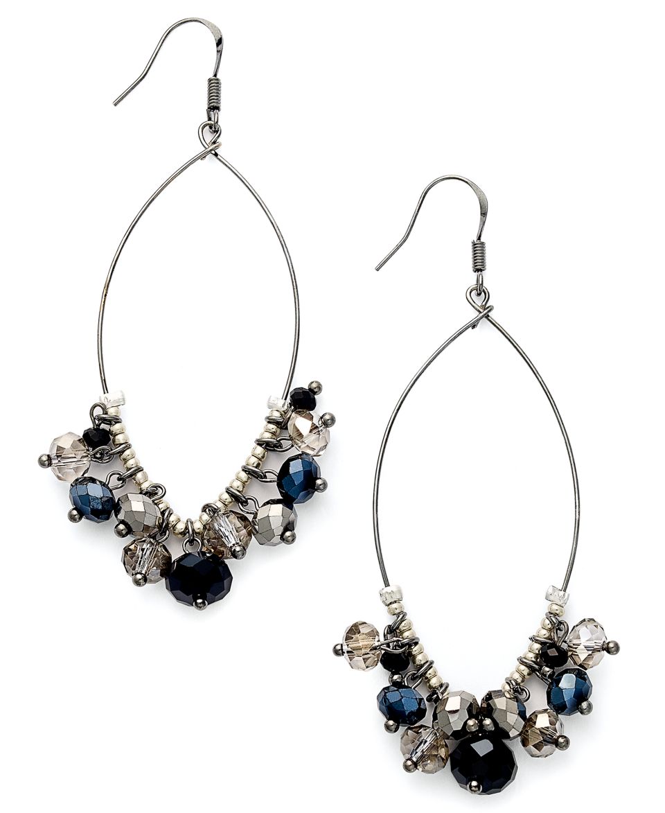 by Ali Khan Earrings, Hematite Plated Long Open Drop Earrings