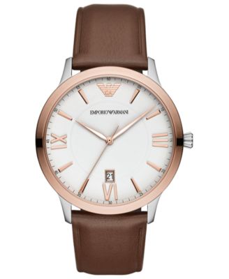 emporio armani watch brown leather strap