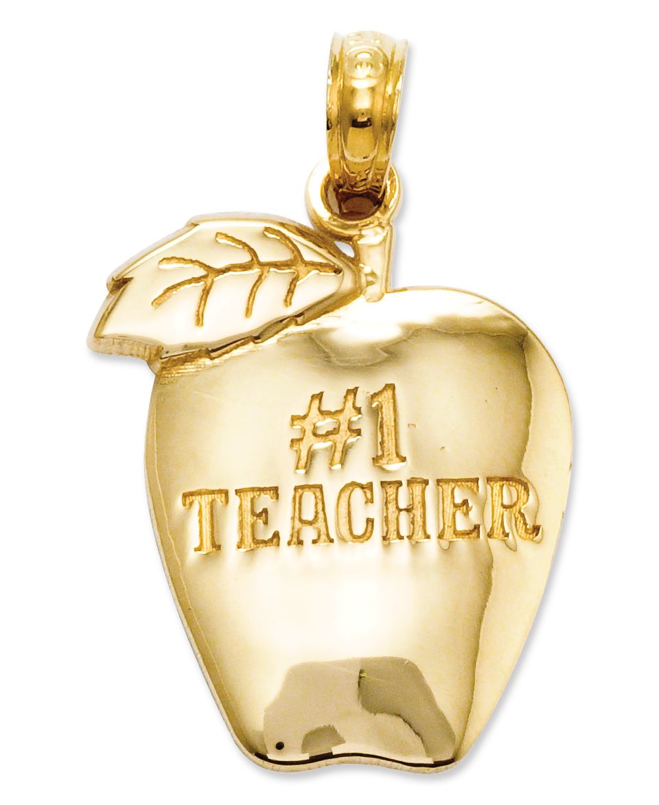 14k Gold Charm, Number 1 Teacher Apple Charm   Jewelry & Watches