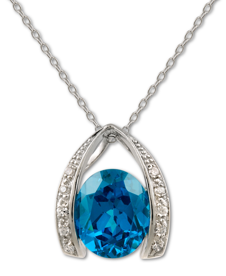 Brilliant Sterling Silver Necklace, London Blue Cubic Zirconia