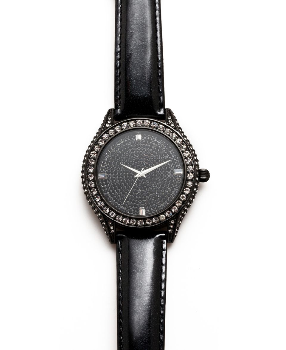 Carolee Watch, Womens Black Shimmer Leather Strap 45mm W1613 4302