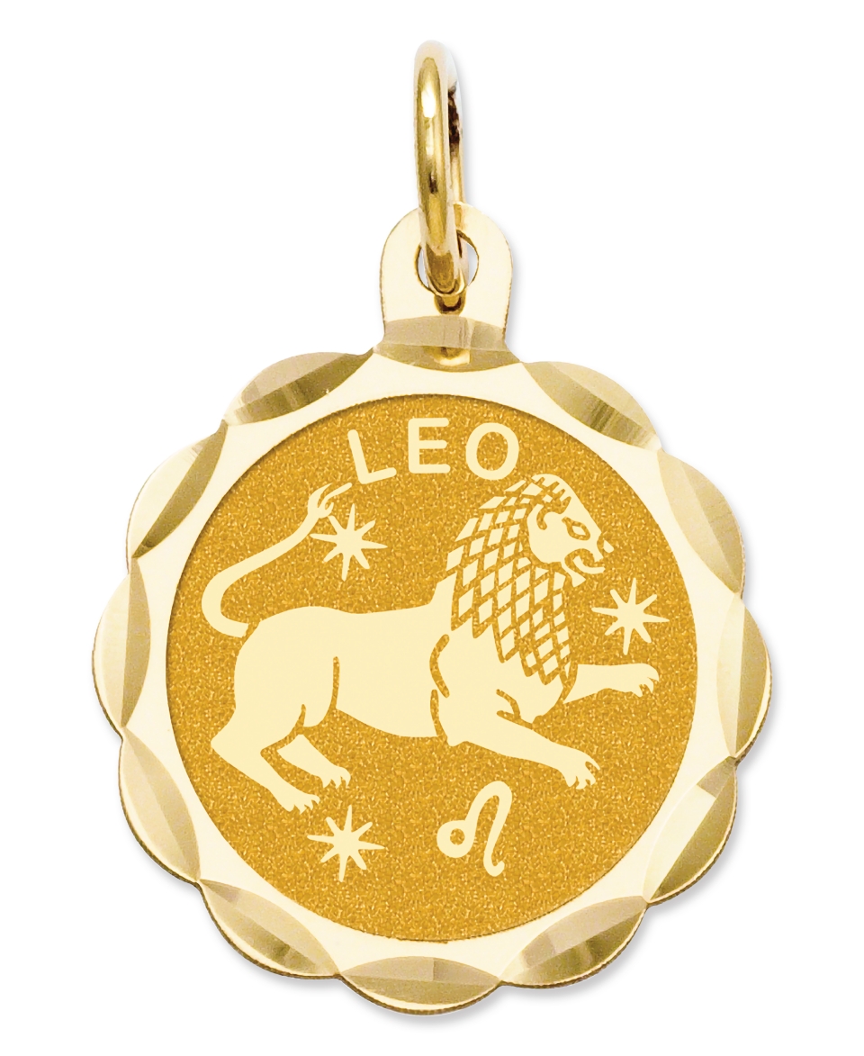14k Gold Charm, Engraveable Leo Zodiac Disc Charm   Jewelry & Watches