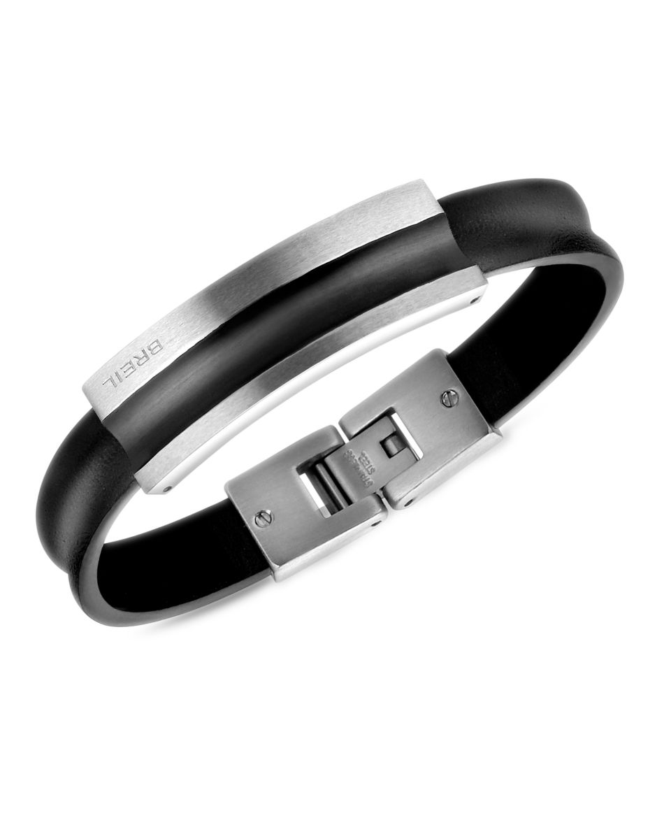 Breil Mens Bracelet, Stainless Steel and Carbon Fiber Link Bracelet