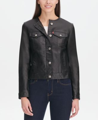 levi's faux leather trucker jacket womens