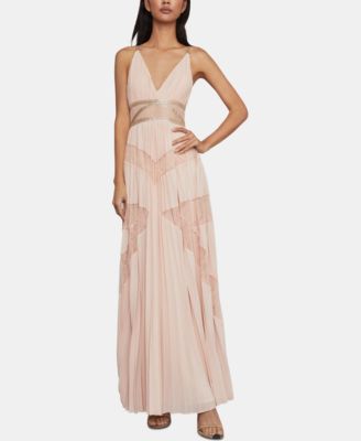 bcbg pleated lace inset gown